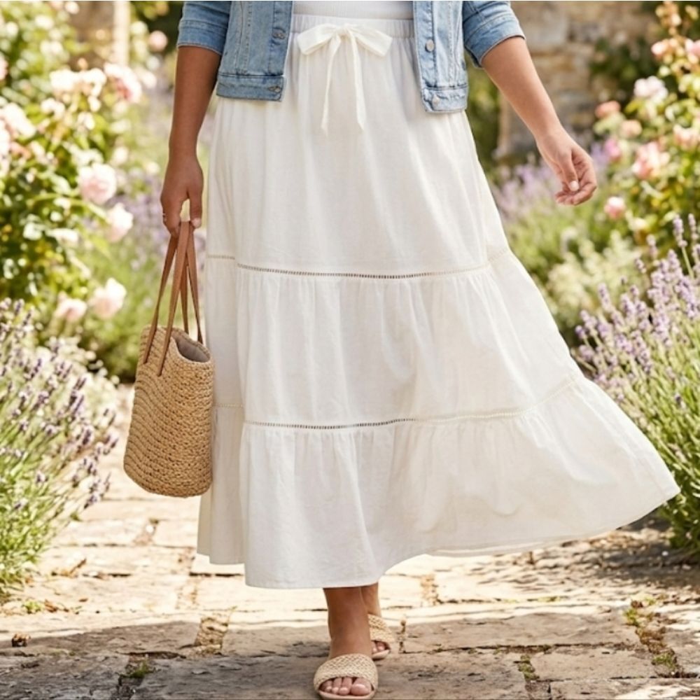 Ava & Viv White A-Line Tiered Skirt Size XXL